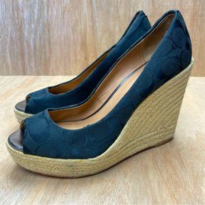Coach Milan Black Womens Espadrille Wedges Size 8.5B Peep Toe
